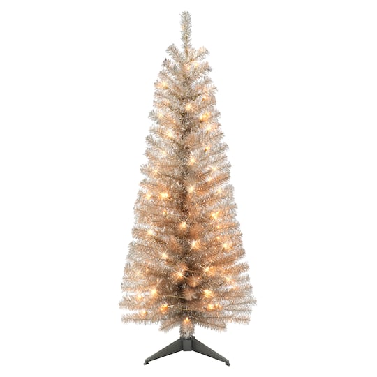 4.5ft. Pre-Lit Rose Gold Tinsel Artificial Christmas Tree
